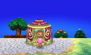 Un joueur devant la tente d'Astrid dans New Leaf