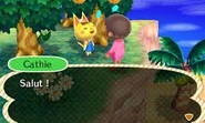 Cathie saluant le joueur dans New Leaf