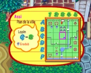 La maison de Gradub indiquée sur le plan de la ville dans Animal Crossing