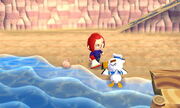 A player finding Gulliver on the beach.