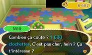 Méli présentant au joueur un tapis enfant dans New Leaf