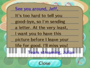 A goodbye letter from Julian with his picture.
