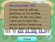 A goodbye letter from Julian with his picture