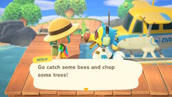 mystery tour island animal crossing NH-screenshot-Wilbur greeting the player to the mystery island