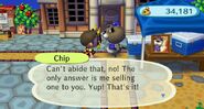 Chip selling a Fishing Rod to the player
