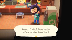 Last home loan payment message in Animal Crossing New Horizons