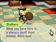 Blathers identifying a fossil in City Folk.