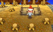 A player around several tree stumps