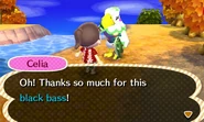 Giving Celia a black bass.