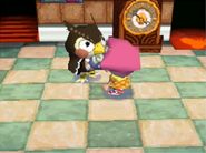 The girl player donating a new Fossil to Blathers.