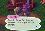 Un joueur parlant à Sucrette dans "Animal Crossing"
