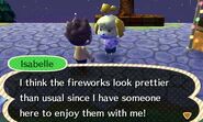 Isabelle may act shy when the player speaks to her during the fireworks show