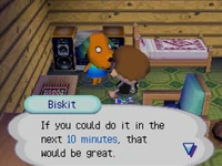 Biskit giving the player to run an errand in Wild World.