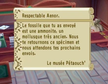 Lettre du  renvoyant l'ammonite.