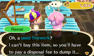 Attempting to "sell" a used firework in New Leaf, which only gives option to dispose for a fee.