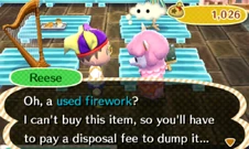Attempting to "sell" a used firework in New Leaf, which only gives option to dispose for a fee