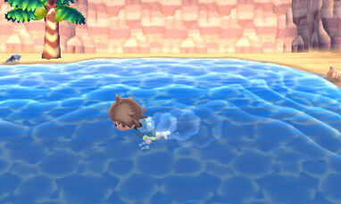 A player swimming in the sea.