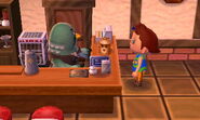 Brewster handing the player a custom-made gyroid.