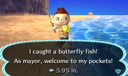 Catching a butterfly fish in New Leaf (As Mayor).