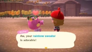 Marina complimenting a player's sweater