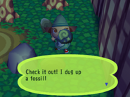 Digging up a fossil in Animal Crossing.