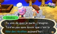 Dindou expliquant au joueur que c'est la fête des récoltes dans New Leaf