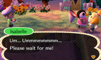 Isabelle telling the mayor to wait for her.