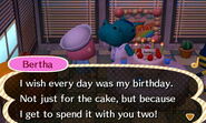 Bertha celebrating her birthday with the player and Ankha.