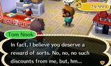 Tom Nook rewards the player