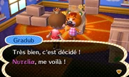 Gradub annonçant qu'il emménagera dans le village du joueur