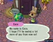 Coco parlant au joueur dans Animal Crossing