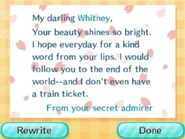 The player writing a letter to Whitney.