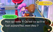 Ginette avec une joueuse dans son salon dans New Leaf