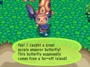 Purple butterfly in Animal Crossing.