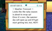 A weather forecast in New Leaf