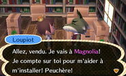 Loupiot annonçant au joueur qu'il emménagera dans le village de celui-ci