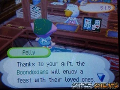 Boondox.jpg (26 KB) Boondox is an unseen town mentioned in the game and is told to be extremely uncivilized. The player can donate bells to it and receive feathers.