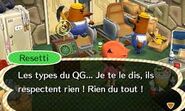 Resetti se plaignant du QG