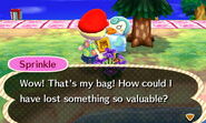 Sprinkle reunites with her lost bag.