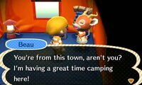 Beau camping in the player's town.