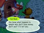 Tom Nook parlant au joueur dans Animal Forest.