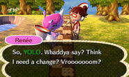 Renée asking the player for a new catchphrase.