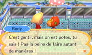 Rudy parlant au joueur dans Happy Home Designer