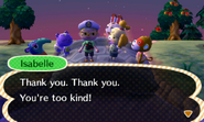 Isabelle thanking the mayor for the new cobblestone bridge