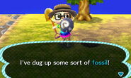 Digging up a fossil for the first time in New Leaf.