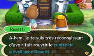 Resetti étant reconnaissant envers le joueur pour avoir fait construire le centre Resetti