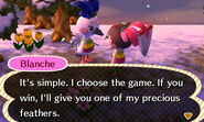 Blanche offering to play a game during Festivale.