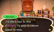 Serena annonçant au joueur que le rêve de sa ville a été mis à jour dans New Leaf