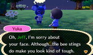 Calypso parlant au joueur après que celui-ci se soit fait piquer par des abeilles