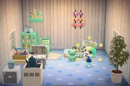A player inside Sasha's house in New Horizons.